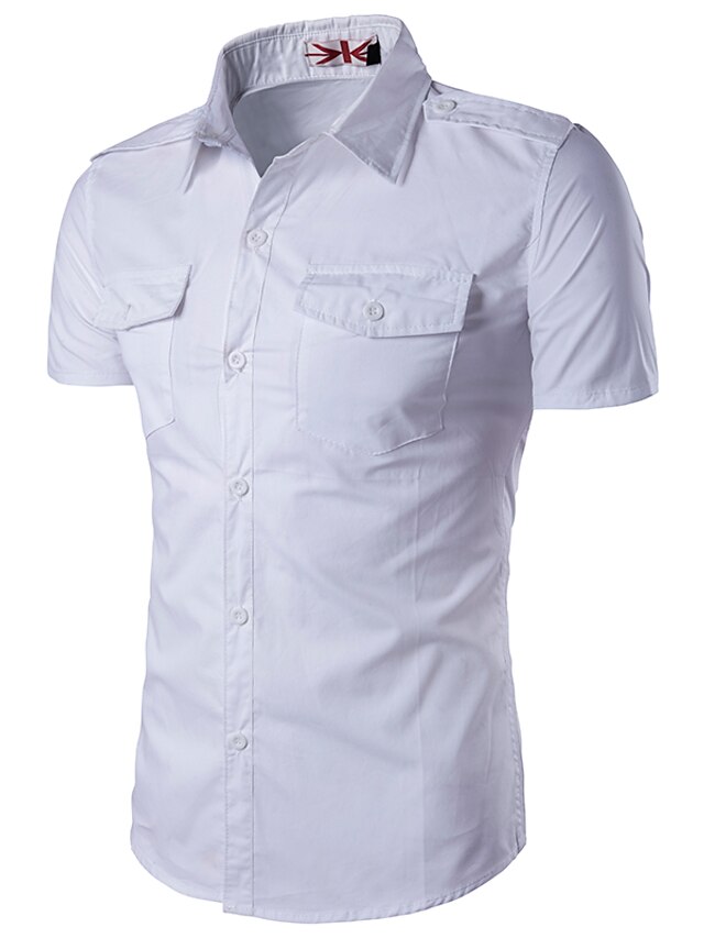  Men's Work Business Plus Size Cotton Shirt - Solid Colored Classic Collar / Short Sleeve / Summer