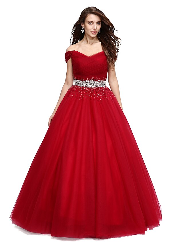  Ball Gown Elegant Dress Formal Evening Floor Length Sleeveless V Wire Tulle with Beading Sequin 2024