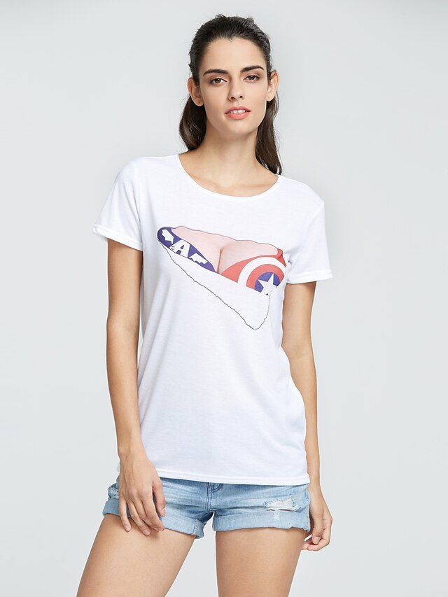  Damen Druck Blume T-shirt - Baumwolle Klub Weiß
