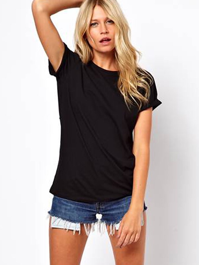  Γυναικείο T-shirt Καθημερινά Σέξι Απλό Μονόχρωμο,Κοντομάνικο Στρογγυλή Ψηλή Λαιμόκοψη Καλοκαίρι Λεπτό Ρεϊγιόν Πολυεστέρας Άσπρο Μαύρο