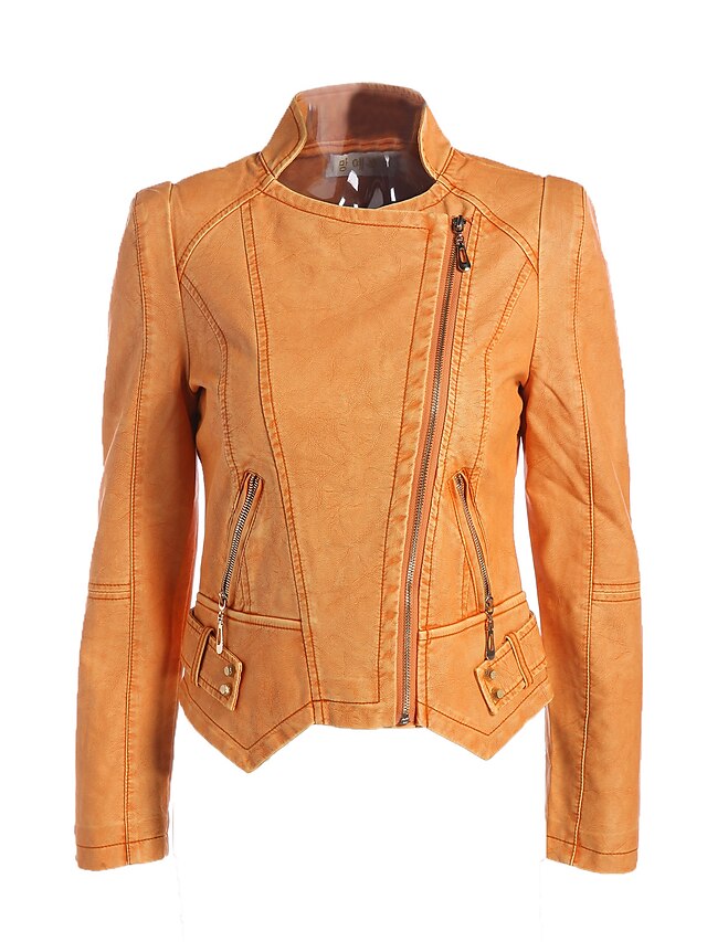  Women's Vintage Street chic Plus Size Leather Jacket-Solid Colored