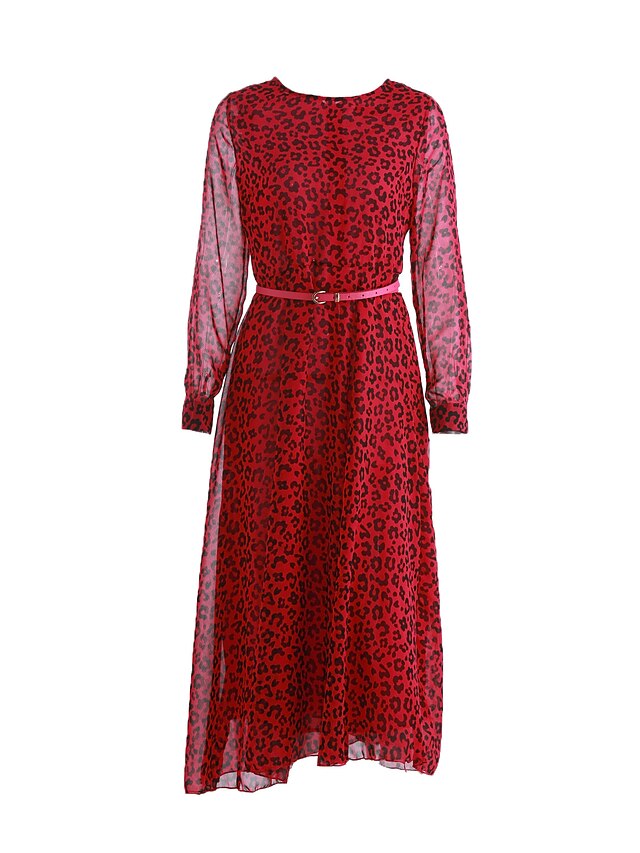  Γυναικεία Φόρεμα τρομπέτα / γοργόνα Μακρυμάνικο Λεοπάρ Όλες οι εποχές Βίντατζ Πάρτι Σκούρο Ροζ / Μακρύ
