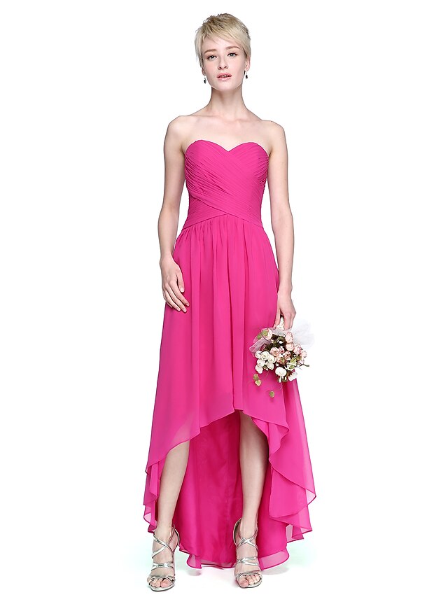  A-Linie Sweetheart Asymmetrisch Chiffon Brautjungfernkleid mit Überkreuzte Rüschen / Gerafft durch LAN TING BRIDE® / Offener Rücken