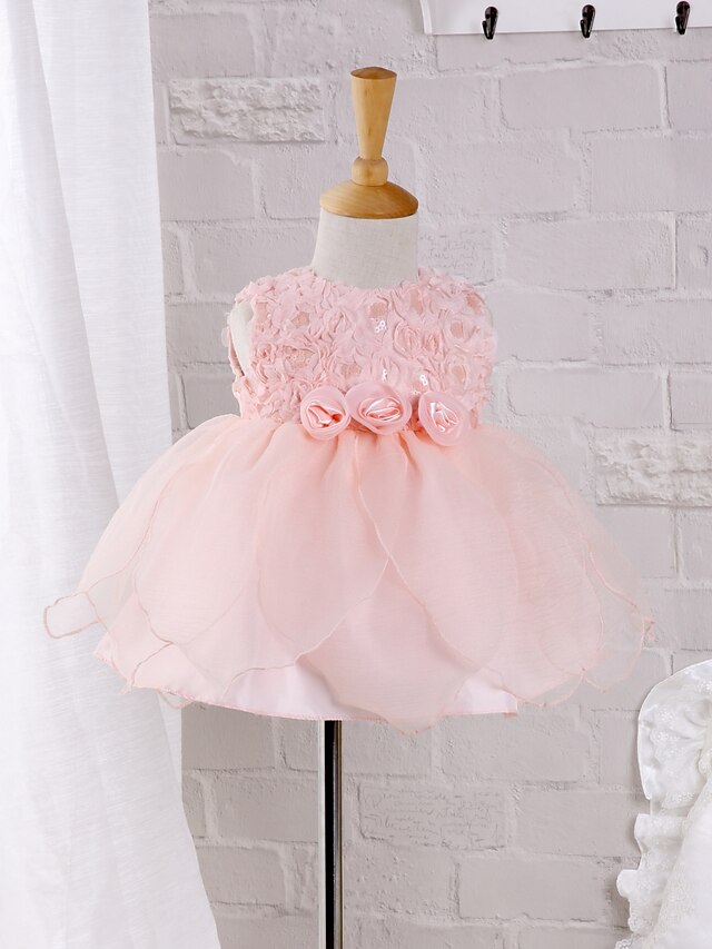  Baby Girls' Lace Dresswear Formal Solid Colored Sleeveless Dress Blushing Pink