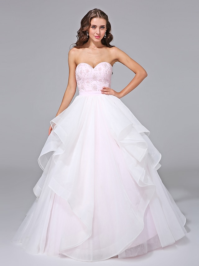  Ball Gown Sweetheart Neckline Sweep / Brush Train Organza Made-To-Measure Wedding Dresses with Beading / Lace / Sash / Ribbon by LAN TING BRIDE® / Open Back