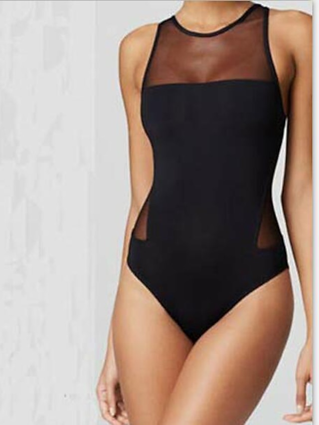  Women's Swimwear One Piece Swimsuit Black Halter Neck Bathing Suits / Slim