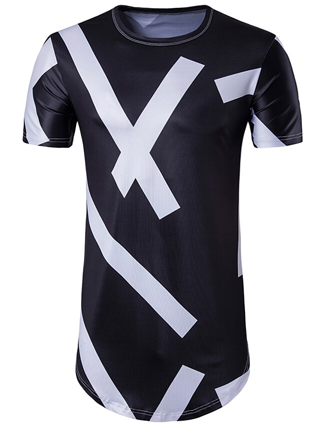  Men's T shirt Tee Geometric Round Neck Black Short Sleeve Daily Sports Print Slim Tops Basic / Summer / Summer / Long