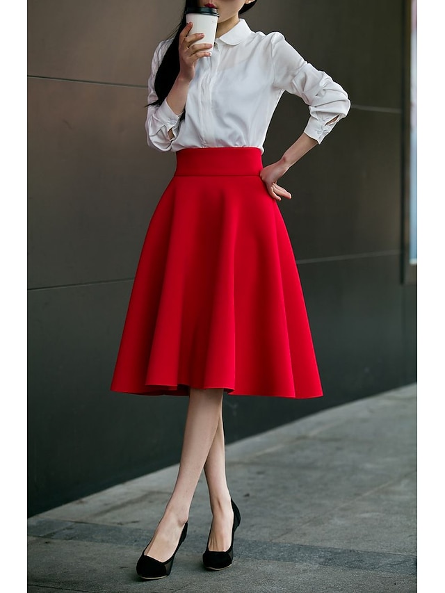  Femme Quotidien Sortie Chic de Rue Grandes Tailles Coton Jupes Couleur Pleine Couleur unie Taille haute Blanche Noir Rouge