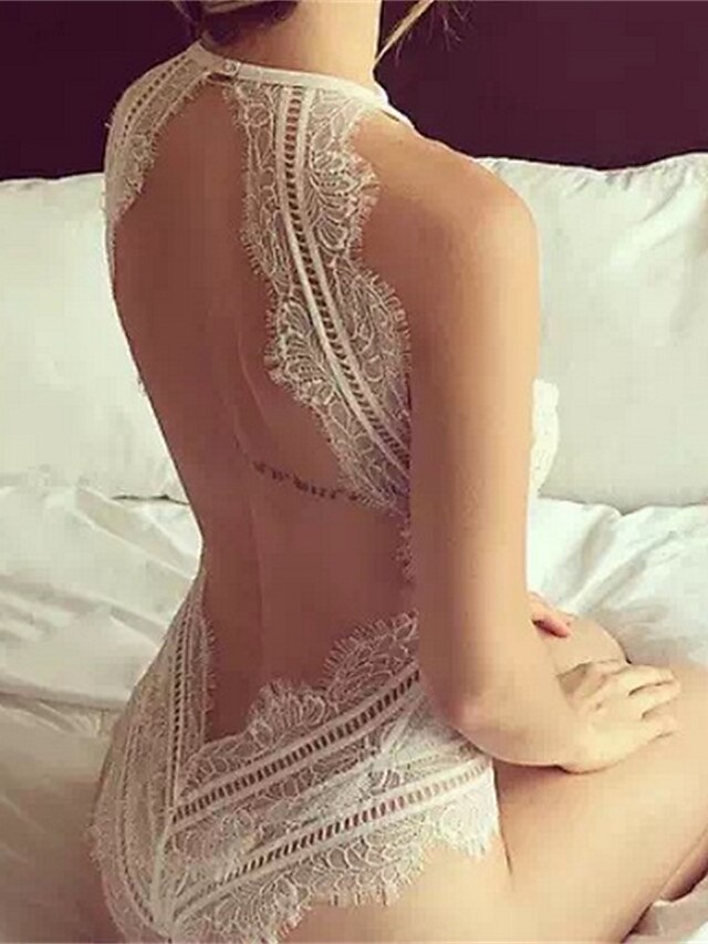  Mulheres Frente Única Super Sexy Lingerie com Renda / Super Sensual Roupa de Noite Sólido Branco Preto S M L