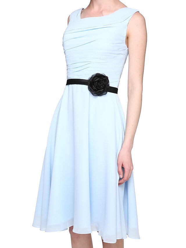 Blue Great Chiffon A-line Sleeveless Above-knee Square Neckline Bridesmaid Dresses main image 1