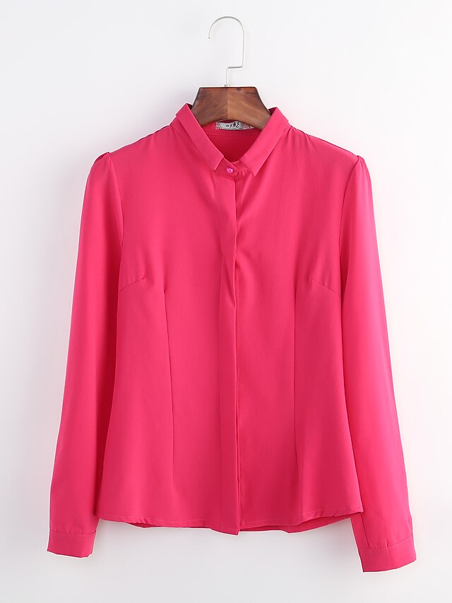  Skjortekrage Store størrelser Skjorte Dame - Ensfarget Arbeid Fuksia / Vår