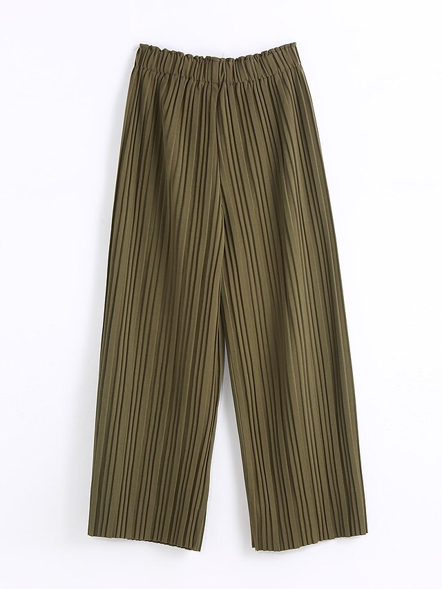  Women's Street chic Casual / Daily Loose / Wide Leg / Chinos Pants - Solid Colored / Striped Army Green Dark Gray Khaki