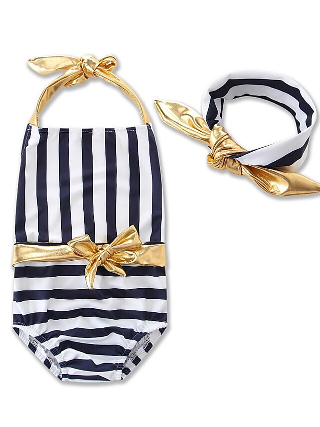  Girls' Stripes Striped Cotton Swimwear