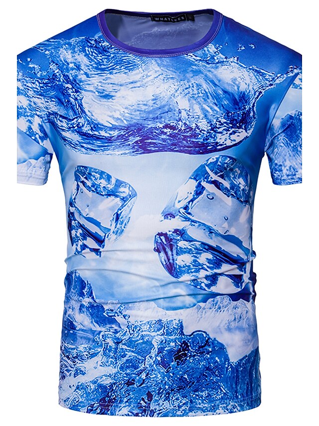  Men's Daily Sports Street chic T-shirt - Geometric Print Round Neck Blue / Short Sleeve