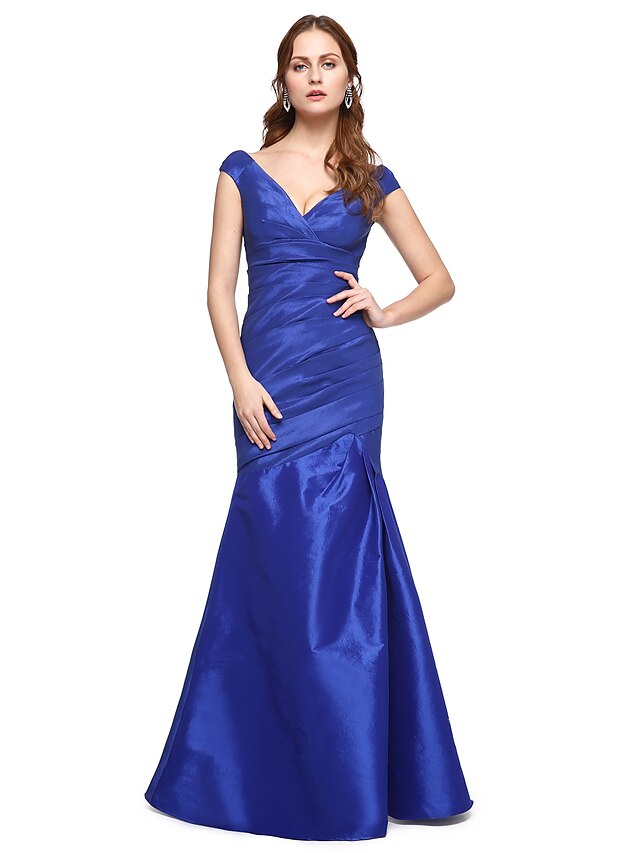  Mermaid / Trumpet V Neck Floor Length Taffeta Dress with Pleats by TS Couture®