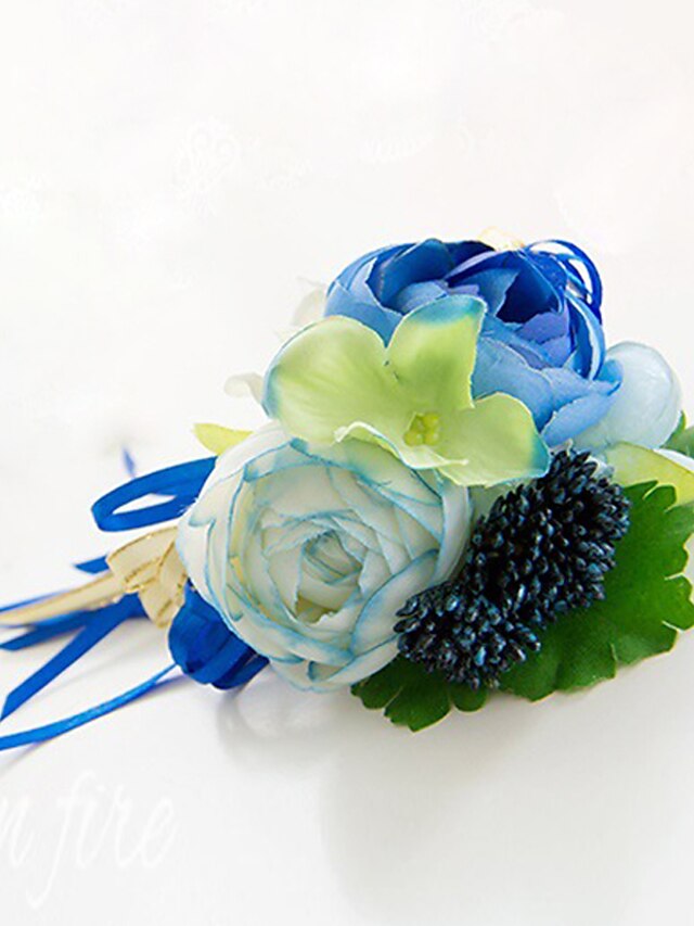  Wedding Flowers Free-form Roses Boutonnieres Wedding Party/ Evening Blue Satin