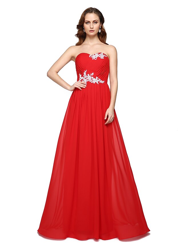  A-Line Sweetheart Neckline Floor Length Chiffon Lace Up Cocktail Party / Formal Evening Dress with Beading / Pleats by TS Couture®