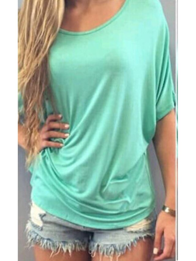  Mulheres Tamanhos Grandes Camiseta Clássico Estilo Clássico, Côr Sólida Delgado Azul Claro