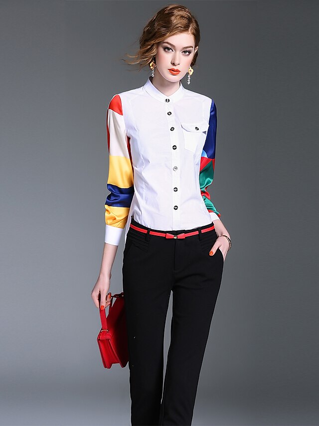  Damen Solide / Einfarbig - Freizeit / Anspruchsvoll Ausgehen / Arbeit Baumwolle Hemd, Ständer Künsterlischer Stil