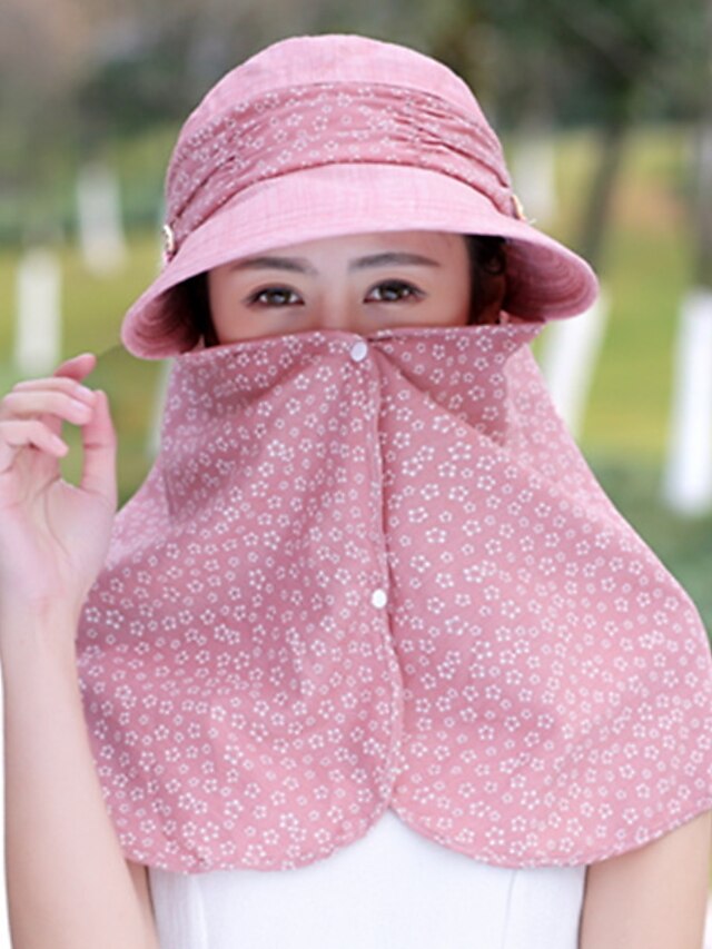  Mujer Estampado,Algodón Sombrero para el sol Floral Verano Morado Rosa Fucsia