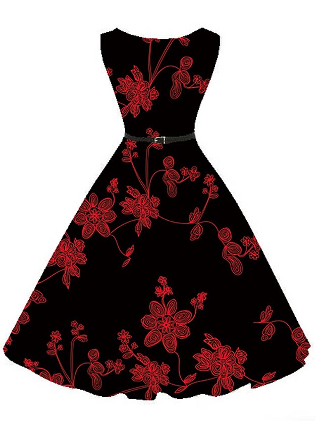  Women's A-Line Dress Sleeveless Floral Print Vintage Party Floral Black S M L XL XXL 3XL