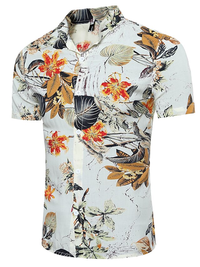  Men's Weekend Beach Cotton Slim Shirt - Floral Classic Collar