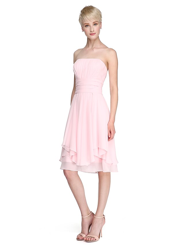  Ball Gown / A-Line Strapless Knee Length Chiffon Bridesmaid Dress with Ruched / Draping / Open Back