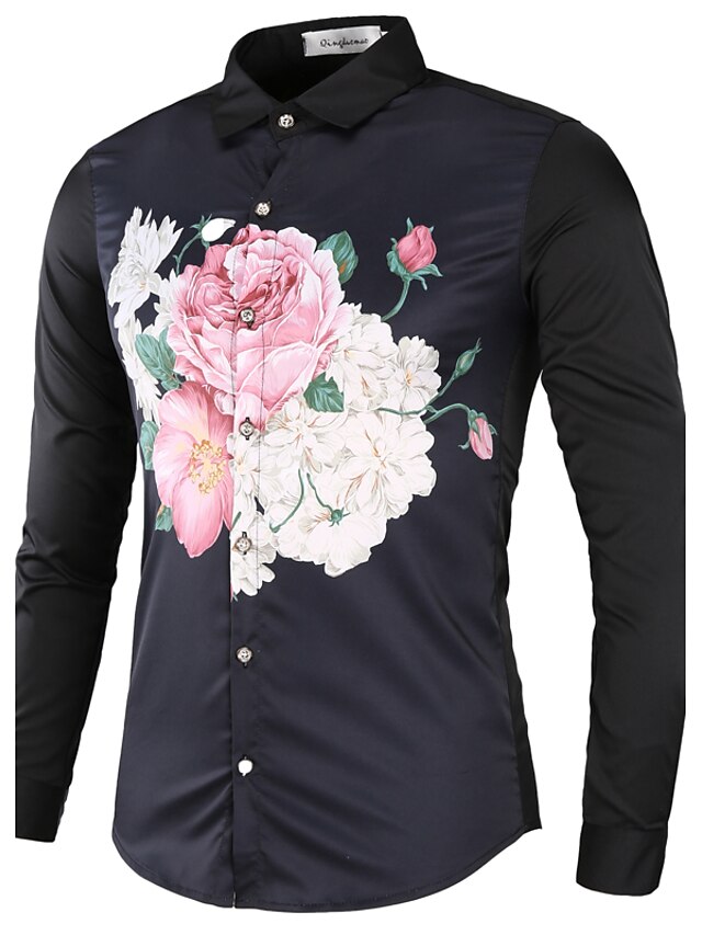 Men's Daily Chinoiserie Cotton Shirt - Check Classic Collar Black / Long Sleeve