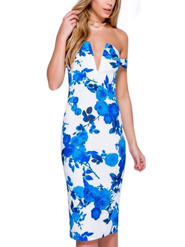Women's Going out Club Vintage Sexy Boho Bodycon Dress,Floral Boat Neck