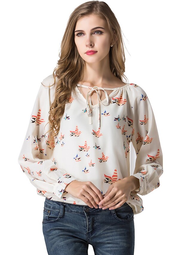 Women's Daily Casual Sexy Spring Summer T-shirt,Animal Print V Neck Long Sleeves Polyester Thin Translucent