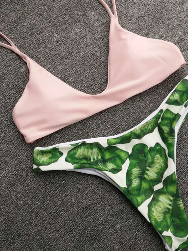  Női Fürdőruha Bikini Fürdőruha Virágos Arcpír rózsaszín Pánt Fürdőruhák Virágos