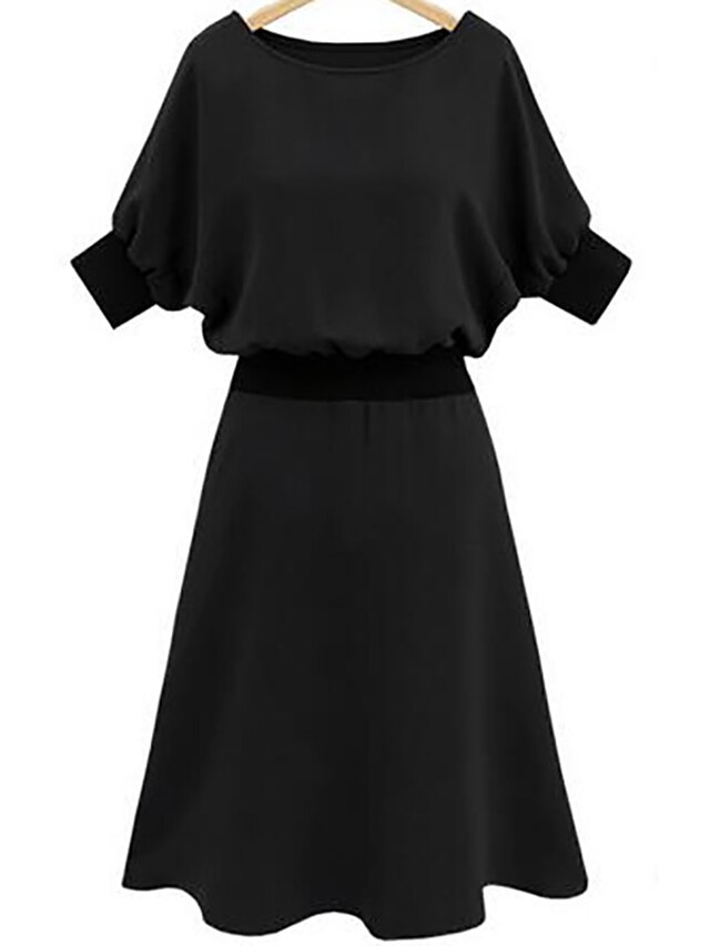  女性用 シースドレス ミディドレス ブラック ピンク アーミーグリーン 半袖 ブラック ソリッド 夏 ラウンドネック レギュラー L XL XXL 3XL 4XL / プラスサイズ / プラスサイズ