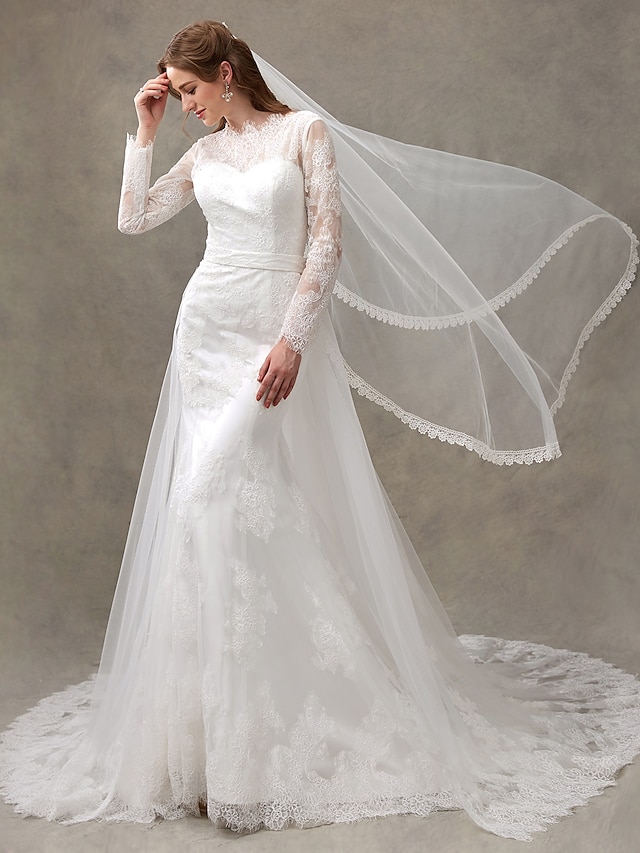 Mermaid / Trumpet Jewel Neck Court Train Lace / Tulle Made-To-Measure ...