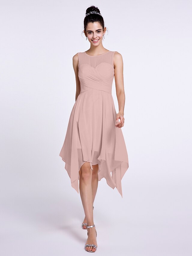  A-Line Scoop Neck Knee Length Chiffon Bridesmaid Dress with Criss Cross