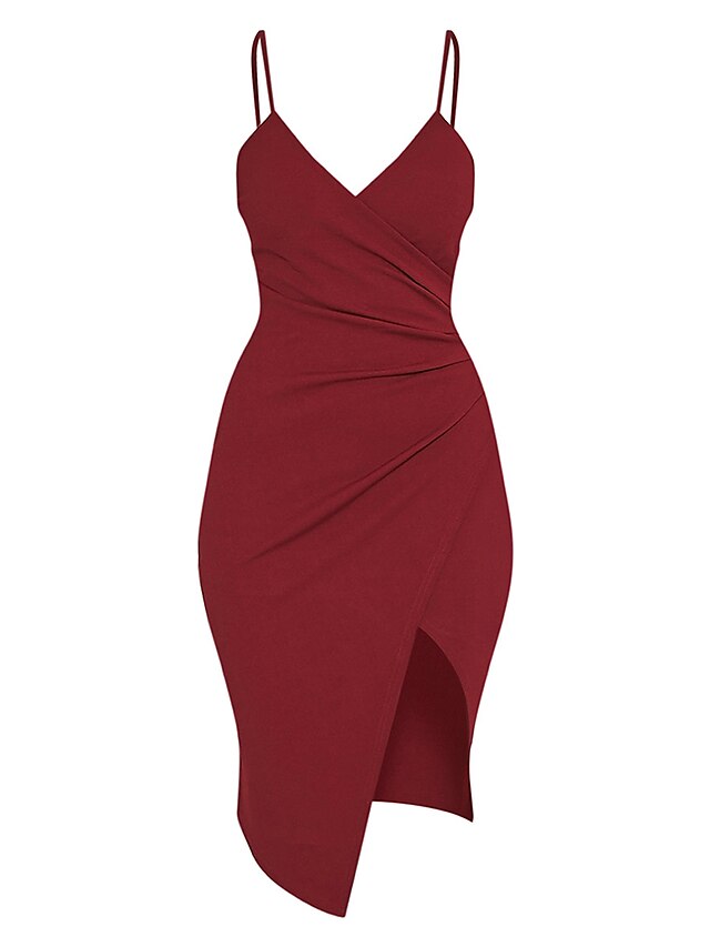  Damen Klub Festtage Street Schick Bodycon Hülle Kleid Solide Asymmetrisch Gurt Hohe Hüfthöhe