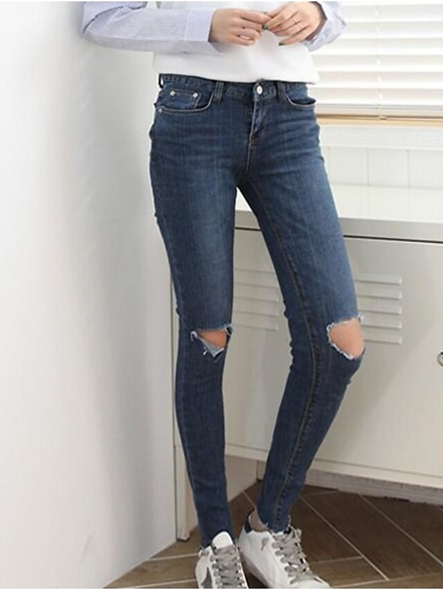  Dame Moderne Skinny / Tynd / Jeans Bukser Ensfarvet