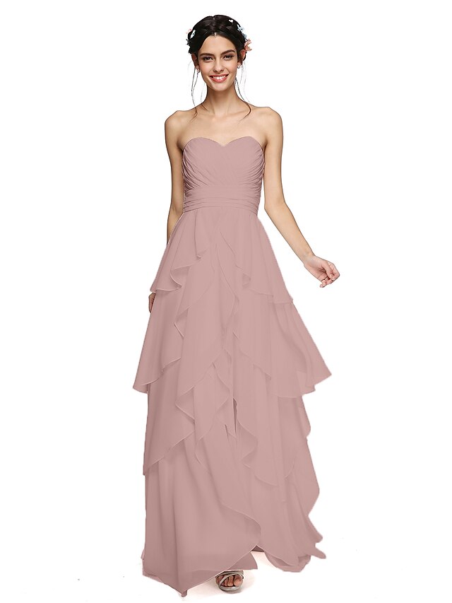  A-Line Sweetheart Neckline Floor Length Chiffon Bridesmaid Dress with Criss Cross / Ruched / Tassel / Open Back