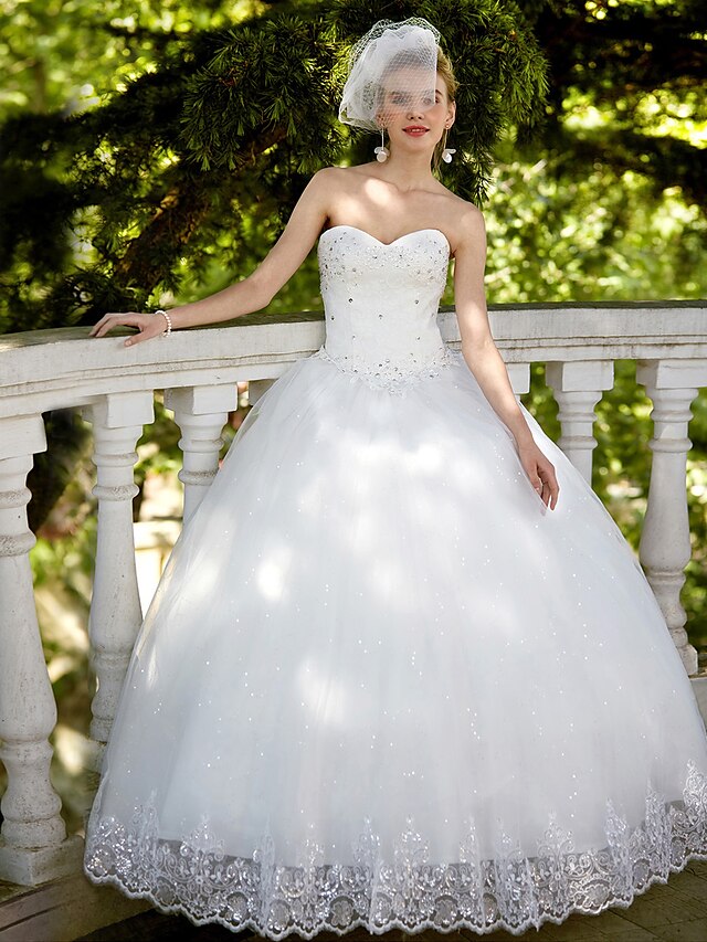  Ball Gown Sweetheart Neckline Floor Length Lace / Tulle Made-To-Measure Wedding Dresses with Sequin / Appliques by LAN TING BRIDE® / Sparkle & Shine