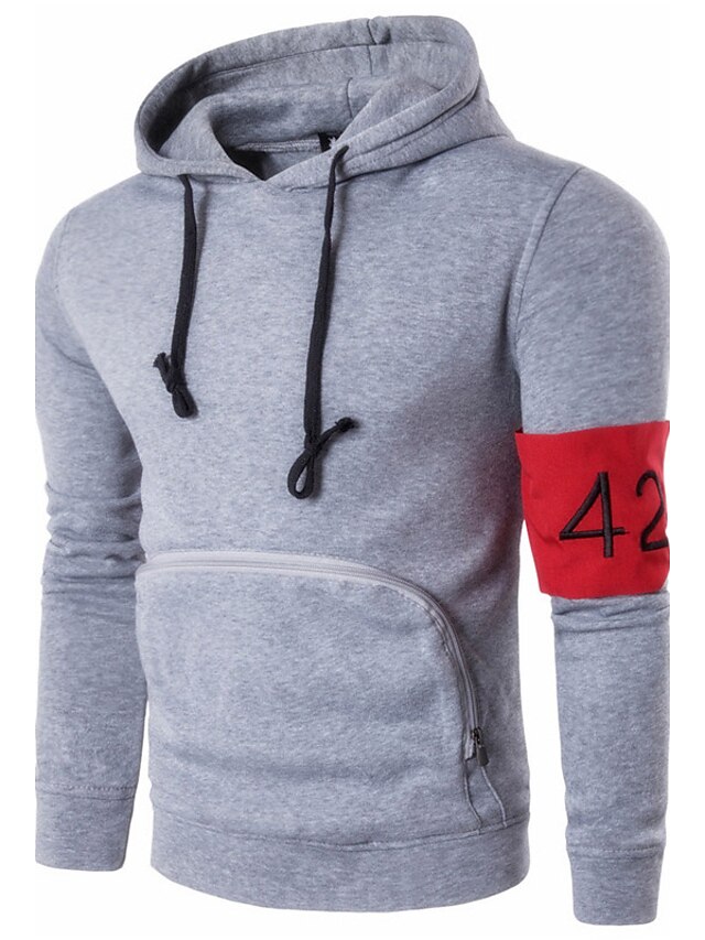  Men's Hoodie Color Block / Solid Colored Hooded Long Sleeve Black Red Navy Blue Gray M L XL XXL / Spring / Fall