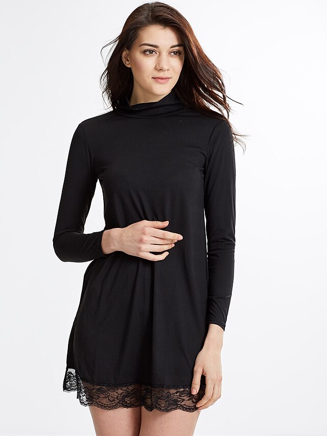  Women's Daily Sheath Dress - Solid Colored Turtleneck Fall Black M L XL