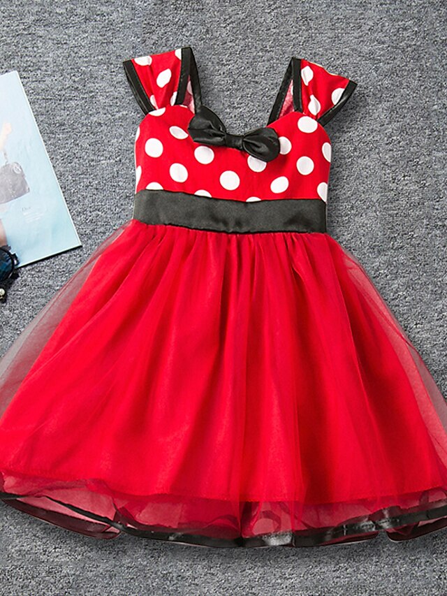 Girl's Daily Holiday School Floral Dress,Cotton Polyester Summer Sleeveless Dot Red