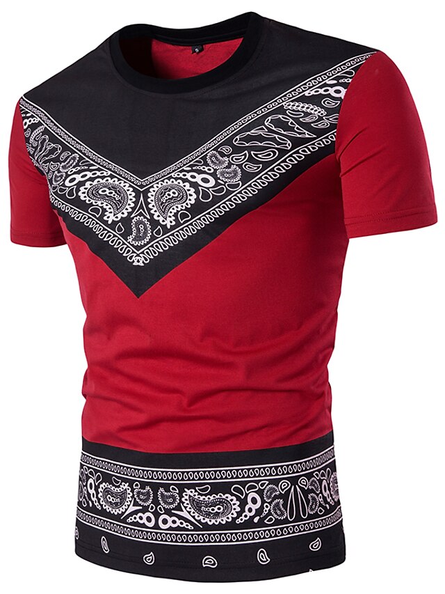  Herre T-shirt Skjorte Grafisk Paisley Tribal Rund hals Hvid Sort Rød Kortærmet Daglig Sport Tynd Toppe Bomuld Gade