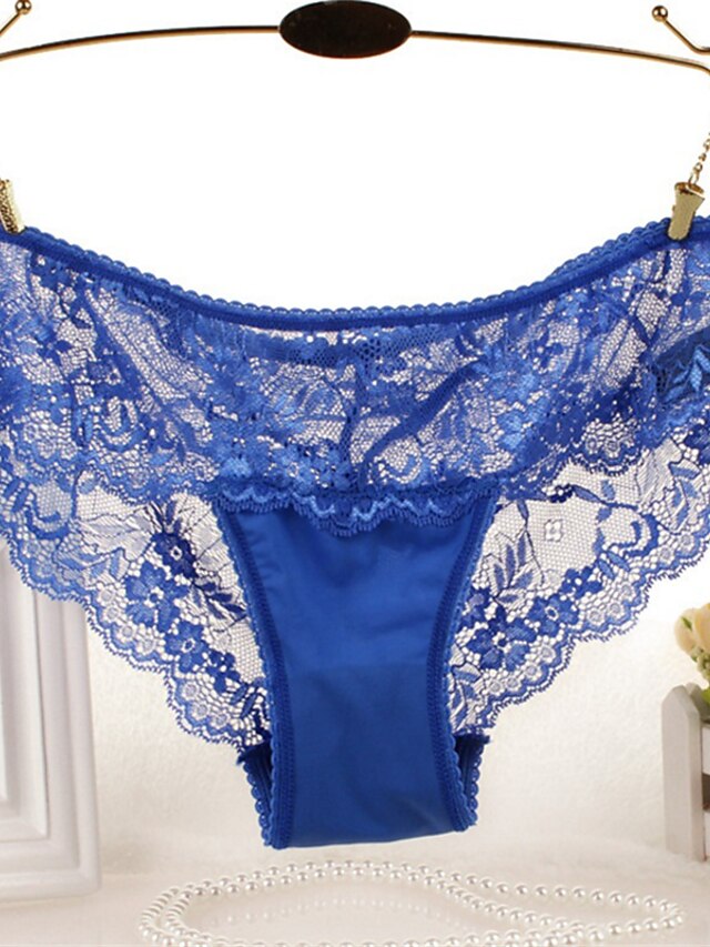  Per donna Pizzo Sexy Slip sensuali Tinta unita Vita bassa Fucsia Blu Royal Blue M L XL