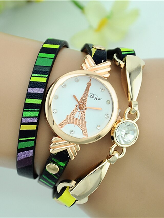 Women's Fashion Watch Bracelet Watch Quartz Leather Black Analog Ladies Eiffel Tower - White Yellow Green