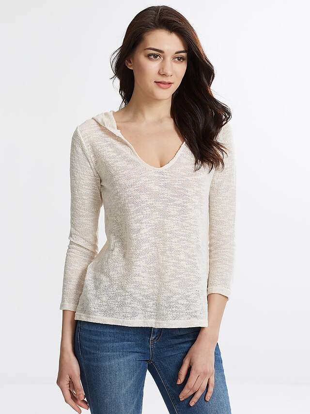  Damen Standard Pullover-Lässig/Alltäglich Einfach Solide V-Ausschnitt Mit Kapuze Langarm Herbst Dünn Mikro-elastisch