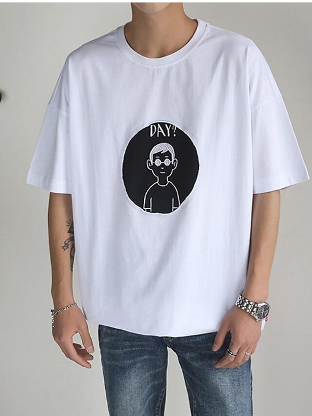  Men's Sports T-shirt Print Short Sleeve Tops Cotton Simple Round Neck White Black / Spring / Summer