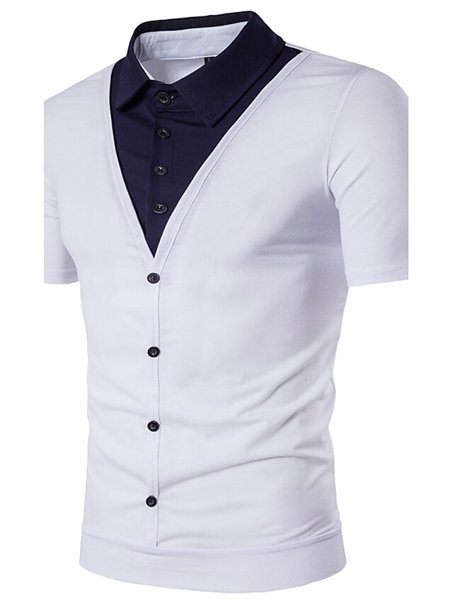  男性用 ゴルフシャツ カラーブロック カラー シャツカラー ホワイト ブラック ライトグレー ルビーレッド ネイビーブルー 半袖 日常 トップの ストリートファッション