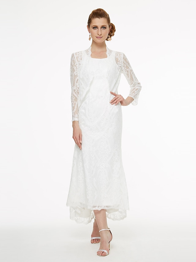  A-Line Mother of the Bride Dress Plus Size Elegant High Low Scoop Neck Asymmetrical All Over Lace Sleeveless with Appliques 2023