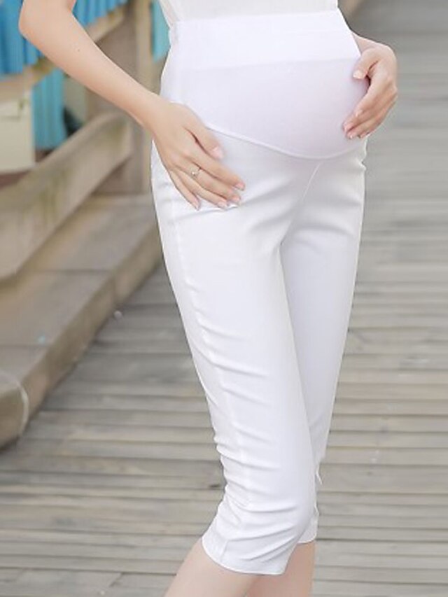  Women's Casual / Street chic Maternity Cotton Slim / Chinos Pants - Solid Colored Pleated High Rise / Work