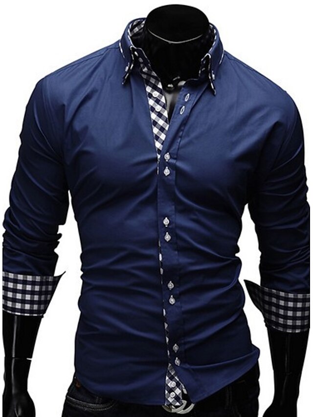  herrenhemd hemd kariert button-down-kragen weiß schwarz dunkelblau rot langarm plus größe alltag arbeit bedruckt tops baumwolle business / frühjahr / herbst